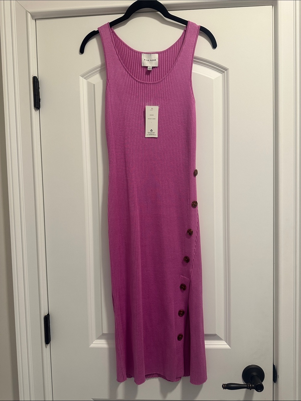 NWT Pink Rose Pink Ribbed Button-Side Tank Dress